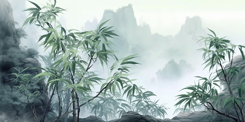 水墨中国画山石旁的竹子,插画/手绘图,插画/手绘图库,插画/手绘图下载,插画/手绘